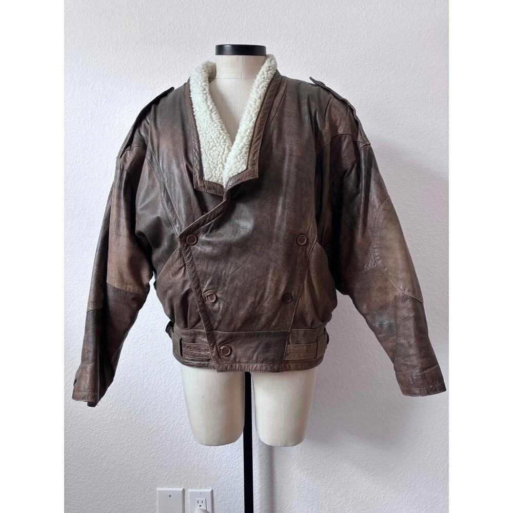 Cosi Puomo - Men's Vintage Leather Aviator Bomber Jacket Size M - Picture 3 of 15